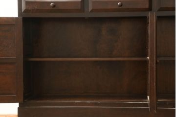 中古　美品　松本民芸家具　和モダンな佇まいが美しいG-III型面取り食器棚(収納棚、戸棚、キャビネット、カップボード)(定価約83万円)(R-060254)