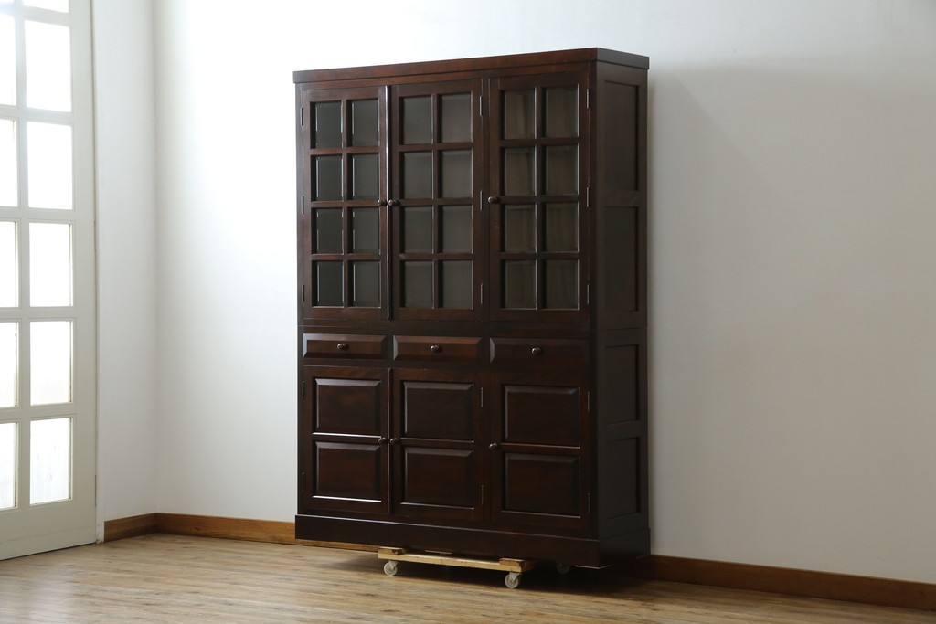 中古　美品　松本民芸家具　和モダンな佇まいが美しいG-III型面取り食器棚　定価約83万円　(R-060254)