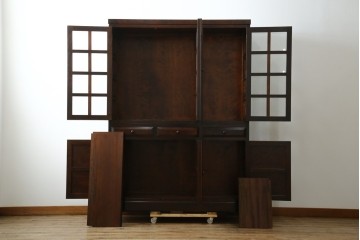 中古　美品　松本民芸家具　和モダンな佇まいが美しいG-III型面取り食器棚　定価約83万円　(R-060254)