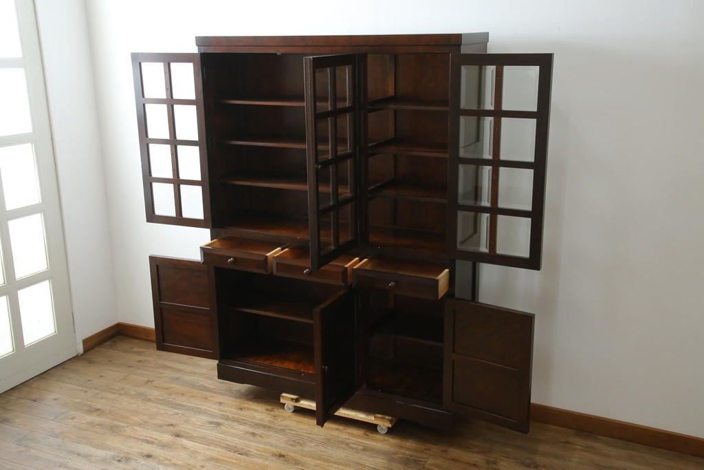 中古　美品　松本民芸家具　和モダンな佇まいが美しいG-III型面取り食器棚　定価約83万円　(R-060254)