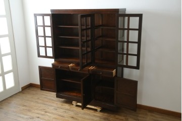 中古　美品　松本民芸家具　和モダンな佇まいが美しいG-III型面取り食器棚　定価約83万円　(R-060254)