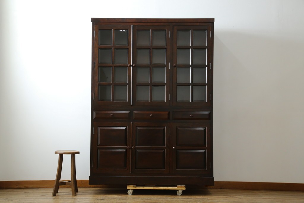 中古　美品　松本民芸家具　和モダンな佇まいが美しいG-III型面取り食器棚　定価約83万円　(R-060254)