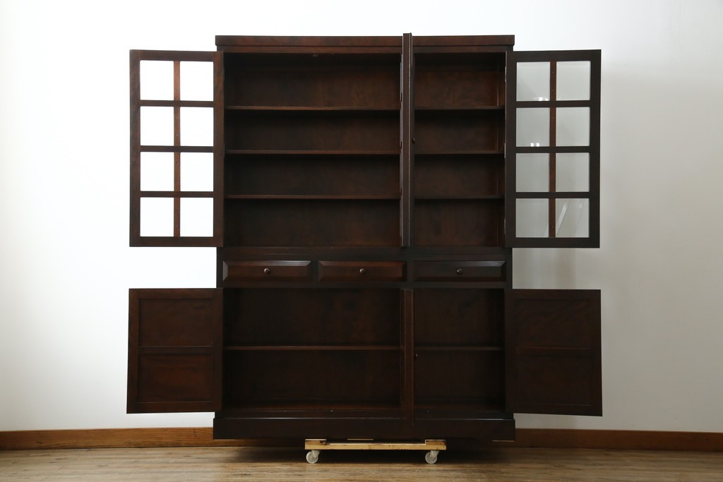 中古　美品　松本民芸家具　和モダンな佇まいが美しいG-III型面取り食器棚　定価約83万円　(R-060254)