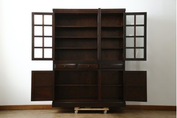 中古　美品　松本民芸家具　和モダンな佇まいが美しいG-III型面取り食器棚　定価約83万円　(R-060254)