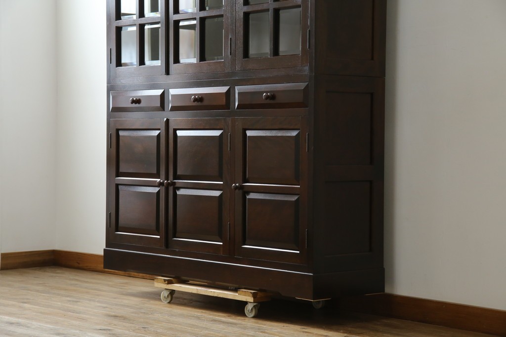 中古　美品　松本民芸家具　和モダンな佇まいが美しいG-III型面取り食器棚　定価約83万円　(R-060254)