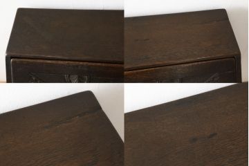 和製アンティーク　激レア!!　希少　ナラ材　繊細な彫刻が目を惹くペザントアートのライティングビューロー(ワークデスク、机、戸棚、キャビネット、引き出し、在宅ワーク用、在宅用)(R-060268)