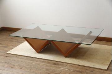 中古　美品　arflex(アルフレックス)　MONTAGNA(モンターニャ)　W字型の脚のデザインがお洒落なセンターテーブル(定価約20万円)(ガラステーブル、ローテーブル)(R-060269)