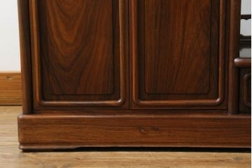 ビンテージ　指物家具　総漆塗り　木のぬくもりが感じられる総紫檀(シタン)材の飾り棚(ヴィンテージ、茶棚、違い棚)(R-060277)