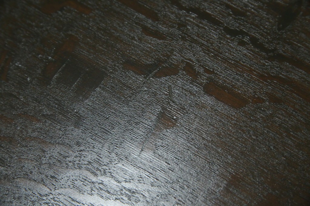 和製アンティーク　ナラ材　幕板下に棚のある珍しいデザインが魅力的な平机　(R-060311)