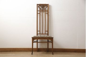 中古　美品　イタリア　ブランド家具　メデア(Medea)　背板の彫刻と華やかなファブリックが印象的なハイバックチェア(椅子、イス、ダイニングチェア)(R-060314)