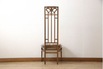 中古　美品　イタリア　ブランド家具　メデア(Medea)　背板の彫刻と華やかなファブリックが印象的なハイバックチェア(椅子、イス、ダイニングチェア)(R-060314)
