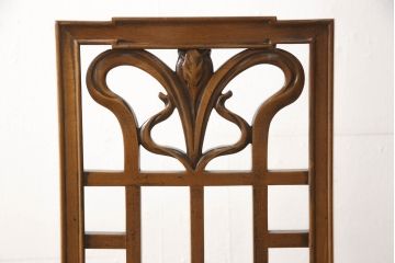 中古　美品　イタリア　ブランド家具　メデア(Medea)　背板の彫刻と華やかなファブリックが印象的なハイバックチェア(椅子、イス、ダイニングチェア)(R-060314)