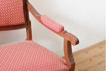 イギリスアンティーク　フレームに施された彫刻がクラシカルな雰囲気を醸し出す2人掛けソファベンチ(セティ、二人掛け、2P)(R-060323)