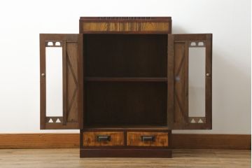 和製アンティーク家具　昭和中期　レトロな佇まいの本箱(ブックケース、本棚、収納棚、戸棚、サイドキャビネット)(R-060326)