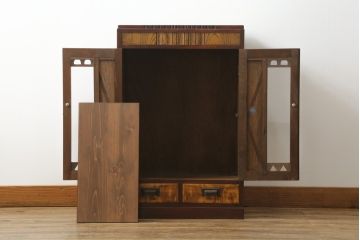 和製アンティーク家具　昭和中期　レトロな佇まいの本箱(ブックケース、本棚、収納棚、戸棚、サイドキャビネット)(R-060326)