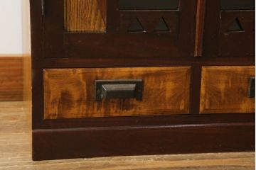 和製アンティーク家具　昭和中期　レトロな佇まいの本箱(ブックケース、本棚、収納棚、戸棚、サイドキャビネット)(R-060326)