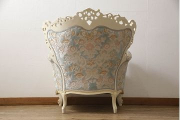 中古　美品　SILIK(シリック)　ロココ調　クラシカルで華やかな佇まいが魅力的な1人掛けソファ(アームソファ、1P、アームチェア)(定価約100万円)(R-060330)