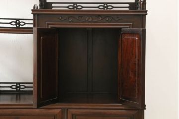 中古　花梨(カリン)材　民芸家具　深みのある色合いが美しい飾り棚(戸棚、茶棚、違い棚)(R-060335)