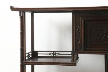 中古　花梨(カリン)材　民芸家具　深みのある色合いが美しい飾り棚(戸棚、茶棚、違い棚)(R-060335)
