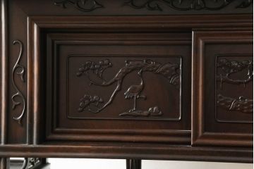 中古　花梨(カリン)材　民芸家具　深みのある色合いが美しい飾り棚(戸棚、茶棚、違い棚)(R-060335)