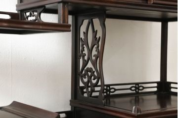 中古　花梨(カリン)材　民芸家具　深みのある色合いが美しい飾り棚(戸棚、茶棚、違い棚)(R-060335)