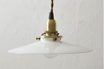 アンティーク照明　戦前　レトロな平笠シェードのペンダントライト(天井照明、吊り下げ照明、電笠)(R-060339)