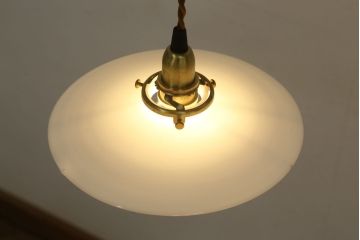 アンティーク照明　戦前　レトロな平笠シェードのペンダントライト(天井照明、吊り下げ照明、電笠)(R-060339)