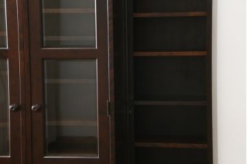 和製ビンテージ　北海道民芸家具　希少な絶版モデル　#121スライド本箱　収納力抜群の大型書棚(本箱、ブックケース、本棚、収納棚、戸棚、ヴィンテージ)(R-060344)
