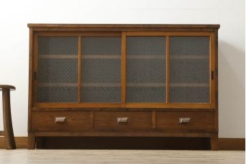 ラフジュ工房オリジナル　古建具リメイク　オリジナル紋様ガラスがレトロな雰囲気を高めるサイドボード(収納棚、戸棚、サイドキャビネット)(R-060346)