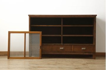 ラフジュ工房オリジナル　古建具リメイク　オリジナル紋様ガラスがレトロな雰囲気を高めるサイドボード(収納棚、戸棚、サイドキャビネット)(R-060346)