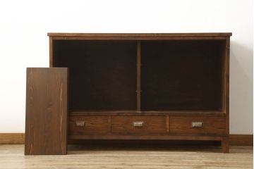 ラフジュ工房オリジナル　古建具リメイク　オリジナル紋様ガラスがレトロな雰囲気を高めるサイドボード(収納棚、戸棚、サイドキャビネット)(R-060346)