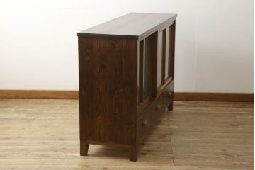 ラフジュ工房オリジナル　古建具リメイク　オリジナル紋様ガラスがレトロな雰囲気を高めるサイドボード(収納棚、戸棚、サイドキャビネット)(R-060346)