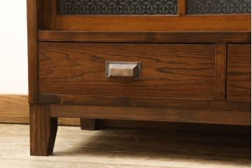 ラフジュ工房オリジナル　古建具リメイク　オリジナル紋様ガラスがレトロな雰囲気を高めるサイドボード(収納棚、戸棚、サイドキャビネット)(R-060346)