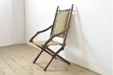 イギリスアンティーク　挽き物加工を施した背板が印象的な折り畳みチェア(イス、アームチェア、フォールディングチェア、椅子)(R-060354)