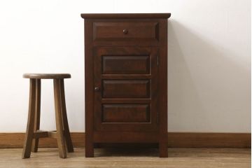 中古　松本民芸家具　シックな雰囲気漂うC型電話台(サイドチェスト、引き出し、収納棚、サイドキャビネット)(定価約12万円)(R-060356)
