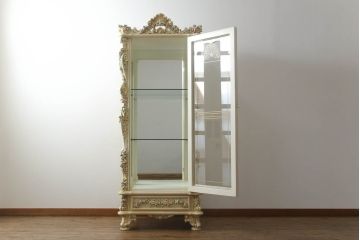 中古　美品　SILIK(シリック)　ロココ調　背面鏡張り　繊細な装飾が魅力!　上品な佇まいのキャビネット(キュリオケース、ガラスケース、ショーケース、飾り棚、陳列棚、食器棚、店舗什器)(定価約130万円)(R-060364)