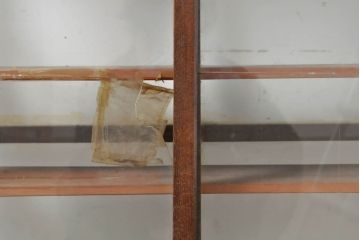 和製アンティーク　栗材　レトロな雰囲気を醸し出す薄型ガラスケース(ショーケース、飾り棚、陳列棚、キャビネット、店舗什器)(R-060366)