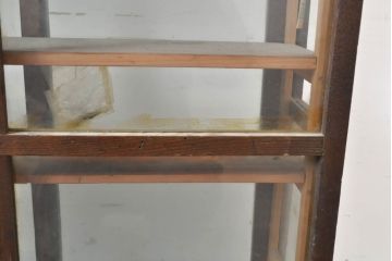 和製アンティーク　栗材　レトロな雰囲気を醸し出す薄型ガラスケース(ショーケース、飾り棚、陳列棚、キャビネット、店舗什器)(R-060366)