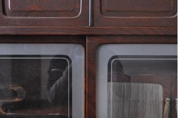 和製ビンテージ　昭和中期　前面欅(ケヤキ)材　漆塗り　味わい深い色合いが素敵な茶箪笥(茶棚、違い棚、収納棚、引き出し、戸棚、ヴィンテージ)(R-060380)