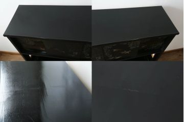 和製ビンテージ　総漆塗り　竹に雀・梅・松　吉祥モチーフ　上品な和の雰囲気を醸し出す茶棚(飾り棚、違い棚、茶箪笥、収納棚、キャビネット、ヴィンテージ)(定価約120万円)(R-060382)