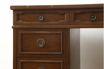中古　DREXEL HERITAGE(ドレクセルヘリテイジ)　Triune(トライユン)　レザートップが格好いいマホガニー材製のデスク(定価約75万円)(両袖机、在宅ワーク、在宅用ワークデスク)(R-060387)