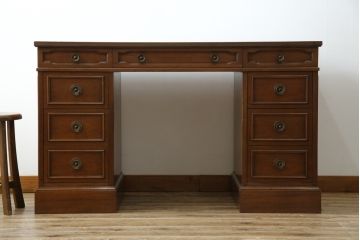 中古　DREXEL HERITAGE(ドレクセルヘリテイジ)　Triune(トライユン)　レザートップが格好いいマホガニー材製のデスク(定価約75万円)(両袖机、在宅ワーク、在宅用ワークデスク)(R-060387)