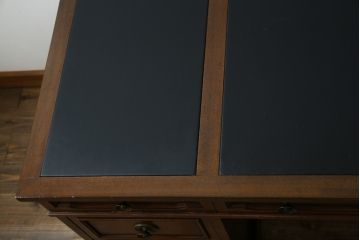 中古　DREXEL HERITAGE(ドレクセルヘリテイジ)　Triune(トライユン)　レザートップが格好いいマホガニー材製のデスク(定価約75万円)(両袖机、在宅ワーク、在宅用ワークデスク)(R-060387)