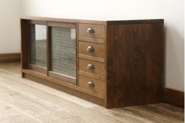 ラフジュ工房オリジナル　古建具リメイク　レトロな和の風情あふれるテレビ台(テレビボード、サイドボード、収納棚、戸棚、ローボード)(R-060390)