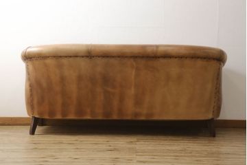 中古　美品　ロイズ・アンティークス取り扱い　本革　落ち着いた色味が大人な空間を演出するアムステルダム3人掛けレザーソファ(3Pソファ、アームソファ)(定価約54万円)(R-060391)