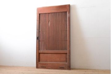 アンティーク建具　総欅(ケヤキ)材　シンプルなデザインが珍しい格子蔵戸(引き戸、玄関戸)(R-060412)