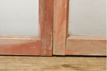 アンティーク建具　昭和初期　素通しガラス・ダイヤガラス・梨地ガラス入り!　異なるガラスの質感が面白い窓2枚セット(ガラス窓、引き戸、ガラス戸、建具)(R-060417)