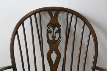 中古　美品　イギリス　ERCOL(アーコール)　落ち着いた色合いのボタニカル柄が印象的なクッション付きロッキングチェア(揺り椅子、イス、アームチェア)(R-060419)