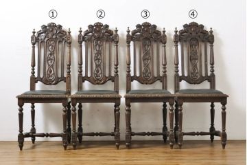 イギリスアンティーク　オーク材　置くだけで絵になる!細やかな彫刻が見事なダイニングチェア4脚セット(椅子、イス)(R-060420)