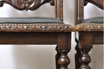 イギリスアンティーク　オーク材　置くだけで絵になる!細やかな彫刻が見事なダイニングチェア4脚セット(椅子、イス)(R-060420)